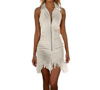 Generico Vestiti Estivi Donna Eleganti - Un Abito Aderente con Frange E Maniche A Revers per