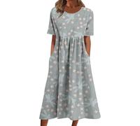 Generico Vestiti Estivi Donna Lungo Prendisole Scollo a V Abiti da Sole Comodo Casual Larghe Vestiti Estivi Vacanza Elasticizzato Abito Mare da Spiaggia Morbida Manica Corta Camisole Vestito da Sera