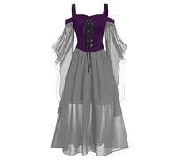 Generico Vestiti Halloween Donna, Costume Medievale retrò Curvy Lungo Abito Carnevale Gotico Vestito da Sera in Pizzo Abito Cerimonia Vestiti Vampiro Cosplay Viola 4XL