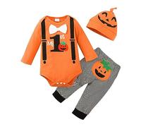 Generico Vestiti Halloween Neonati Tuta Bimbo di Zucca Cotone Maniche Lunghe Set Neonato Arancione My First Halloween,Fascia e Pantaloni Lunghi a Tema Zucca