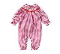 Generico Vestiti Natale Neonata Abito Natalizio Bambina Pagliaccetto Maniche Lunghe a Girocollo a Righe Santa Natale Tutina Elegante Neonata Baby My First Christmas Outfits (Red, 3-6 Months)
