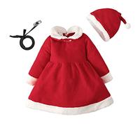 Generico Vestiti Natalizi Bambina - Abito da Bambina a Due Pezzi di Natale per Bambina Abito da Principessa Caldo e Spesso a Maniche Lunghe Abito Casual con Cappello (Red 12-18 Months)