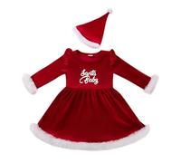 Generico Vestiti Natalizi Bambina - Abito Natalizio per Bambina Appena Nata Abito con Pagliaccetto da Babbo Natale Abiti da Principessa in Pile di Natale con Abiti da Cappello (Red 3-6 Months)
