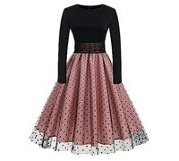 Generico Vestito Anni 50 Donna Elegante Abito Lungo Maniche Lunghe Vestito Nero Donna Estivo Vestito Nero Cotone Donna Vestito Lungo Manica Lunga Abito Lolita Donna Costume Halloween Taglie Forti