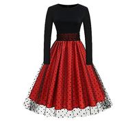 Generico Vestito Anni 50 Donna Elegante Abito Lungo Maniche Lunghe Vestito Nero Donna Estivo Vestito Nero Cotone Donna Vestito Lungo Manica Lunga Abito Lolita Donna Costume Halloween Taglie Forti