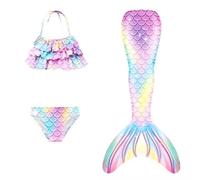 Generico Vestito Bambina con Coda Colorata Confezione da 3 Costume Mare Bambino con Decorazione Top + Pantaloncini + Coda di Pesce