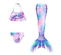 Generico Vestito Bambina con Coda Colorata Confezione da 3 Costume Mare Bambino con Decorazione Top + Pantaloncini + Coda di Pesce