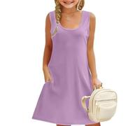 Generico Vestito Bambina Elegante,Abito Senza Maniche Floreale a Taglio A per Bambine con Tasche Ideale per la Stagione Primaverile