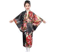 Generico Vestito Bambina Elegante Abito Tradizionale Costume da Ragazza Giapponese Abbigliamento per Bambini Abiti Kimono per Bambini Abito Bambina e Gonna Vestito Sottoveste (03 Black, 6-7 Years)