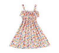 Generico Vestito Bambina Estivo a Una Spalla Casual per Giochi all'Aperto con Vita Elastica Confortevole da Abbinare con Sandali(Orange, 8-10 Years)