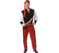Generico Vestito Carnevale Uomo Costume da Pirata Uomo Vestiti Di Carnevale Adulti con Camicia Medievale, Pantaloni e Fazzoletto da Pirata(Red, One Size)