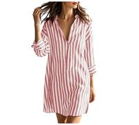 Generico Vestito Casual da Donnas a Camicia Lunga Dress Miniabito a Righe con Scollo V Estivi Abito Estivo da Donna al in Cotone e Lino Casual Lunghezza al Ginocchio Maniche Corte Spiaggia2026 (M)