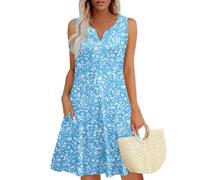 Generico Vestito Cerimonia Donna Vero Leggero Vestitino Mare Offerte del Giorno Country Mini Dress Premaman Estiva Abito Spiaggia Donna Milkmaid Scollo A V Azzurro M