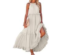 Generico Vestito Cerimonia Donna Vestiti Estivi Cotone Senza Maniche Vestito Mare Comode Elegante Abito Scollo a Girocollo Primavera Matrimonio Abbigliamento Estivi Mare Dresses for Women
