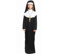 Generico Vestito Costume da Suora con Copricapo e Colletto Bianco per Bambina Taglia 6-12 anni, Nero，per Halloween e Feste e813