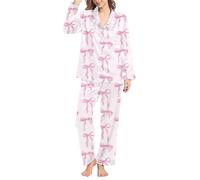 Generico Vestito Cotone Pigiama Intero Donna Women S Winter Spring Home Leisure Bow Love Loose Imitation Color DING Pajama Sleepy Pants Set Pigiami Donna Pigiama Felpato Hot Pink L