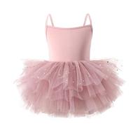Generico Vestito da Balletto per Bambini 2-10 Anni Vestito da Balletto per Ragazze Senza Schienale Maniche Corte Abbigliamento Body Ballo in Cotone con tutù