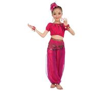 Generico Vestito da Danza del Ventre per Bambina con Paillettes Abito da Ballo Arabo Principessa Maniche Corta Costume Ragazze Ballo Dance Vestito Carnevale Bambina