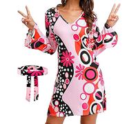 Generico Vestito da discoteca anni '70 per donna, vestito da costume hippie per donna - Abito hippie da anni '70 da discoteca,Abiti retrò di Halloween per la danza occidentale di San, parata di H