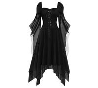 Generico Vestito Da Donna a Pipistrello Strega Elegante Costumi Di Halloween Medievale Pipistrello Vestito Da Steampunk Horror Carnevale Abito Da Vampiro Cosplay Rinascimentale Costume Da Strega