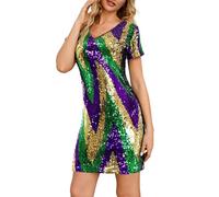 Generico Vestito da Festivo Femminile Elegante con Scollo Profondo e Dettagli Sensuali Modello Corto per Eventi Speciali e Serate di Gala (Purple, XL)