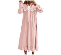 Generico Vestito da Notte Donna Lungo Camicia da Notte Cotone Pigiama Manica Lunga Elegante Camicie da Notte Invernale Morbida e Leggera Abbigliamentoda Casa Casual