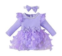 Generico Vestito da Principessa Vestito Tulle A Maniche Lunghe Abito Bambino Ragazze Principessa Abiti Indossa Una Fascia Ragazze la Festa di Compleanno Vestito da Sposa Nozze (Purple, 12-18 Months)
