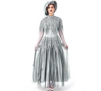 Generico Vestito da sposa fantasma da donna, mini abito in mesh per Halloween, vestito da vampiro/strega con scollo a cuore e volant, maniche corte, set da cosplay con cerchio da zombie