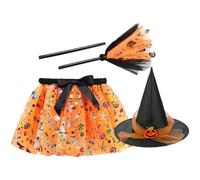 Generico Vestito da Strega per Ragazze - Divertente Set per Travestimenti,Set Scopa Gonna Cappello Per Feste Halloween Scuola Teatro Case Stregate 2-8 Anni