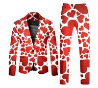 Generico Vestito da Uomo per San Valentino, 2 Pezzi, Slim Fit, Divertente, Amore, Cuore, Stampato, Abito Sposa, Moderno, Feste