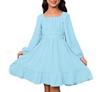 Generico Vestito Damigella Bambina,Abito Casual da Ragazza con Maniche Lunghe e Design Senza Schienale Cintura in Vita per Stagioni Estive Primaverili Autunnali