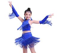 Generico Vestito Danza Latino Bambina Leotard in Pizzo Floreale Body Ginnastica Artistica Abito Danza Classica con Gonna a Frange Costume Saggio Spettacolo Ragazze Regalo di Natale