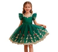 Generico Vestito di Natale per Bambine e Ragazze, Abito Natalizio Bambina Elegante Vestito da Festa di Natale per Bambina a Maniche Corte con Rete Costume Natalizio per Bambini (Green-D, 7-8 Years)