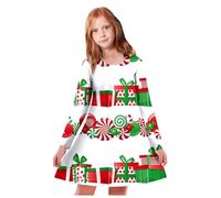Generico Vestito di Natale per Bambine e Ragazze Elegante Comodo Abito di Natale Bambina Maniche Lunghe con Stampa Costume Natalizio Bambina Abiti da Vacanza per Bambini (B-Green, 8-9 Years)