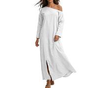 Generico Vestito Donna - Abito Lungo Casual Elegante E Fluido con Spacco Laterale sulla Spalla Confortevole Ed Elegante Ideale per La Casa per Quando Si È Fuori Casa E per Le Vacanze