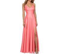 Generico Vestito Donna Cerimonia Abito da Elegante per Donne con Scollo e Maniche Lunghe per Cerimonie e Occasioni Speciali (Watermelon Red, XL)