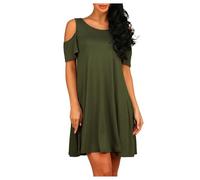 Generico Vestito Donna con Scollo off Shoulder e Peplum Maniche Corte Tasche Collo Rotondo Casual(Green, M)