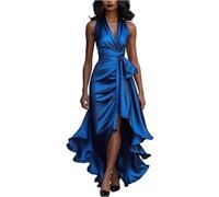 Generico Vestito Donna Elegante - Abito Cerimonia Donna Eleganti Lungo Abbigliamento Sexy Feste Cocktail Pretty Manica Lunga Dress Autunno Primaverile Casual Abito Blu XL