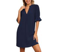 Generico Vestito Donna Elegante, Abito Donna Estivo,Estivo Casual con Colletto Rilassato e Maniche Midi Arricciate per Una Elegante Vestiti Abito