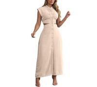 Generico Vestito Donna Elegante - Abito Lungo Oversize da Donna alla Moda in Tinta Unita con Scollo A V Stile Francese Che Slancia La Figura Confortevole Ed Elegante Ideale per La Casa per Quando