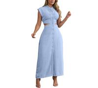 Generico Vestito Donna Elegante - Abito Lungo Oversize da Donna alla Moda in Tinta Unita con Scollo A V Stile Francese Che Slancia La Figura Confortevole Ed Elegante Ideale per La Casa per Quando