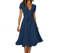 Generico Vestito Donna Lungo Estivo Manica Corta Elegante Scollo a V Linea Maxi Boho Fiore Stampato Casual Abito Lungo Abito Larghe Casual Boho Abiti Vestito Estivo Donna