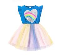 Generico Vestito Elegante Bambina Abito da Sposa Principessa per Bambine con Decorazioni Eleganti e Brillanti per Feste e Occasioni Speciali (Blue, 5-6 Years)