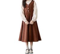 Generico vestito elegante bambina,vestiti ragazza 12 anni eleganti,Completo camicia due pezzi con colletto alto e salopette in velluto a coste per bambine Gonne Di Tulle (Brown 9-10 Years)