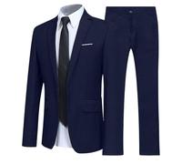 Generico Vestito Elegante Completo Due Pezzi per la Festa di Matrimonio Aziendale Slim Fit Maschile Rappresentanza (Navy, XXXXXL)