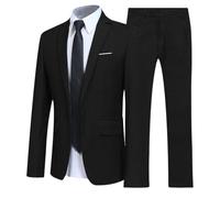 Generico Vestito Elegante Completo Due Pezzi per la Festa di Matrimonio Aziendale Slim Fit Maschile Rappresentanza (Black, XXXXXXL)