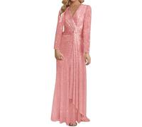 Generico Vestito Elegante Donna - Abito Donna Elegante Elegante Abito da Sera a Maniche Lunghe con Paillettes in Tinta Unita per Donna Abito da Festa per (RD3 M)