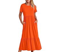 Generico Vestito Elegante Donna, Abito Estivo Casual da a Maniche Corte, Girocollo, Ampio e Comodo con Vestitino Sexy (RD2, XXL)