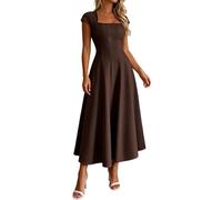 Generico Vestito Elegante Donna - Elegante Abito Midi A Tinta Unita con Scollo Quadrato E Maniche Corte Casual E alla Moda Estiva Confortevole Ed Elegante Ideale per La Casa per Quando