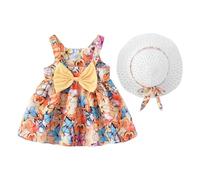 Generico Vestito Estivo da Ragazza Tinta Unita Abito a Trapezio con Spalle Scoperte Elegante Abbigliamento Neonata Tulle Banchetto Compleanno Cerimonia Festa di 2-6 Anni